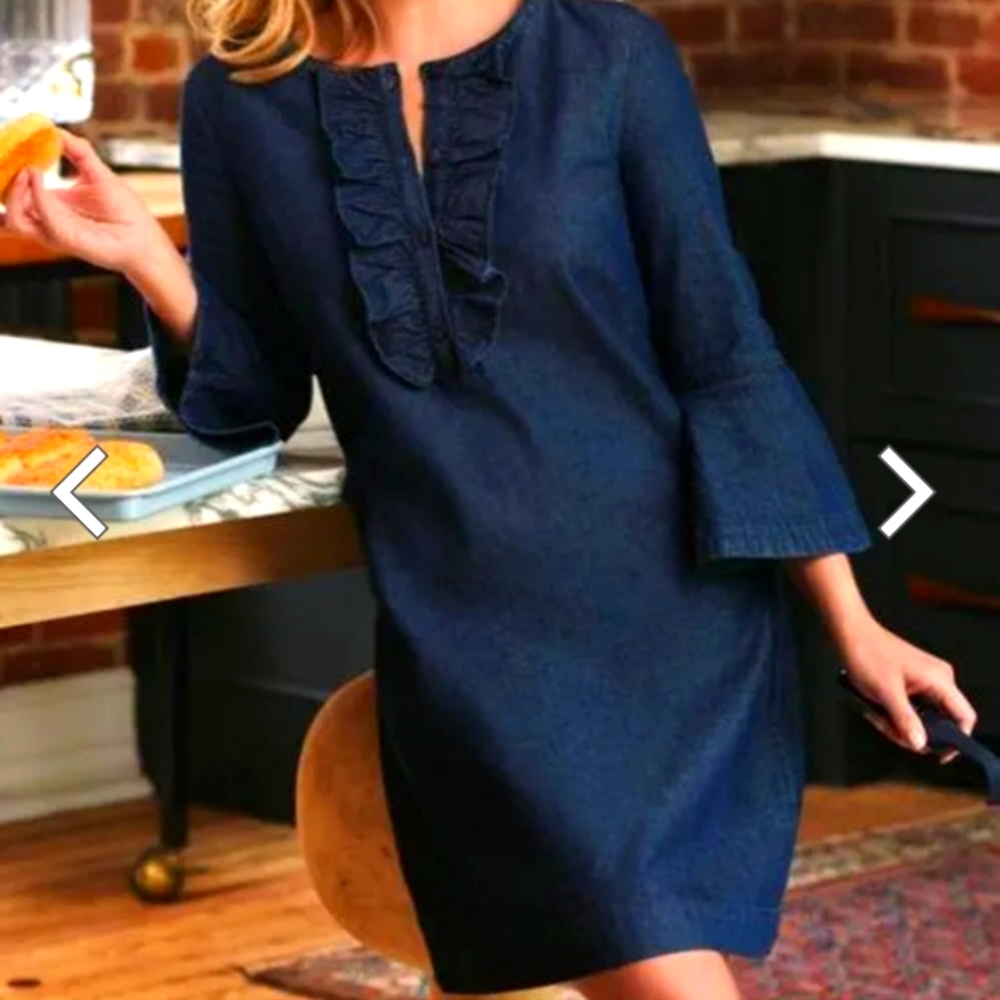 Draper James 💙 NWOT Elegant Navy Blue Jean Ruffle Dress Size 4